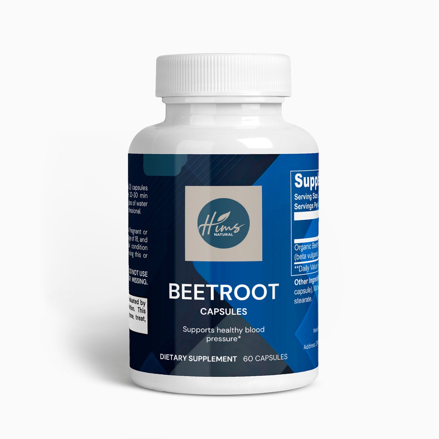 A bottle of beetroot supplement with a sleek design, emphasizing its natural benefits for boosting circulation, energy, and overall wellness.